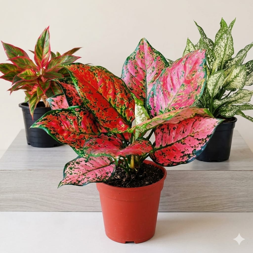 Aglaonema combo  ( Lipstick, red, snowwhite)